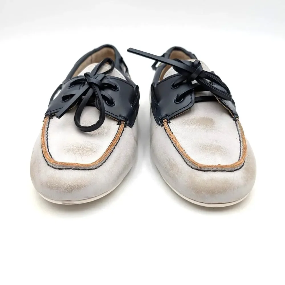 Nine West Yacht Boat Shoes Round Toe Women's White/Black Multi Size US7.5M EU38